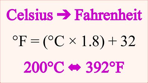 Converting 200°C to Fahrenheit