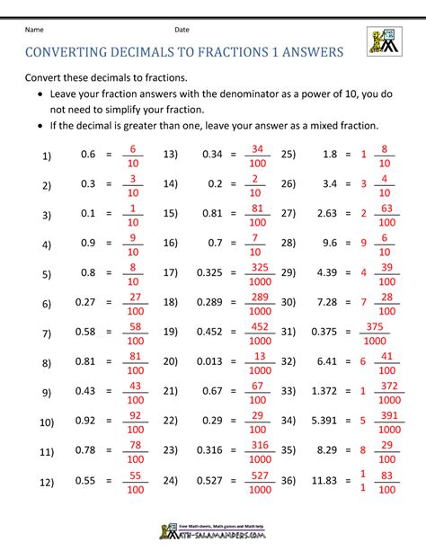 Converting Fractions To Decimals Answers Kindle Editon