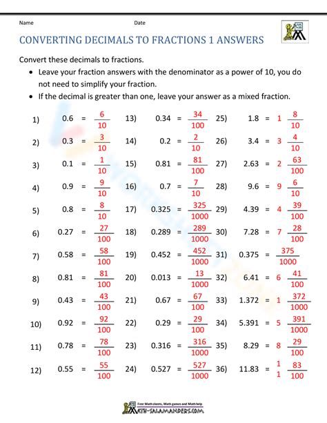 Converting Fractions To Decimals Answers Kindle Editon