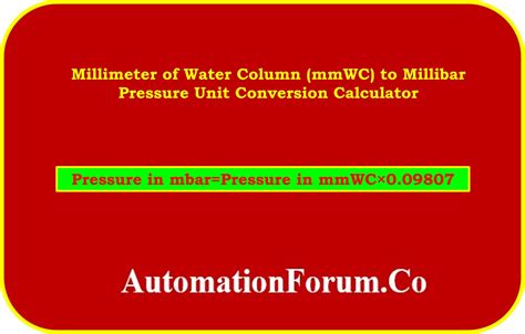 Converting Water Columns (wc) to Millibars (mbar)