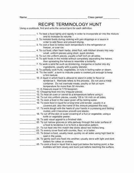 Cooking Terms Worksheet Answers Epub