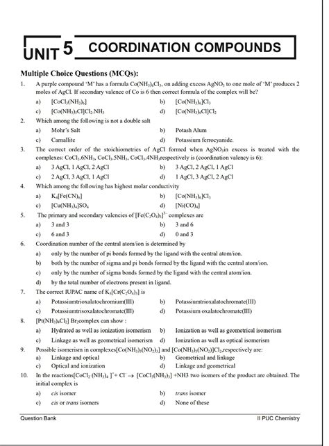 Coordination Chemistry Multiple Choice Questions And Answers Doc