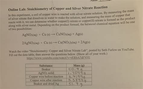 Copper And Silver Nitrate Lab Answers Epub