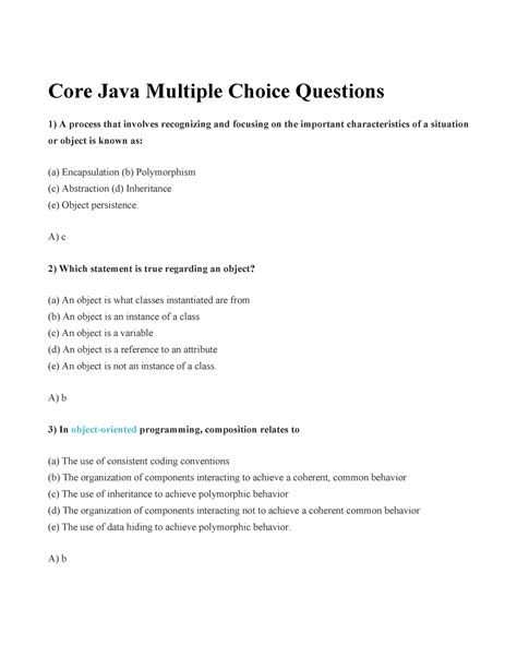 Core Java Multiple Choice Questions And Answers Doc