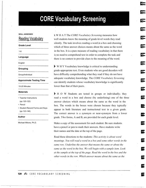 Core Vocabulary Screening Answer Key Kindle Editon