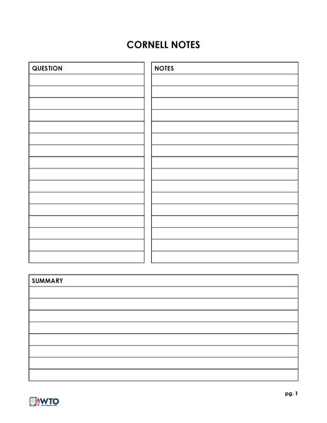 Cornell Method Of Note Taking Template