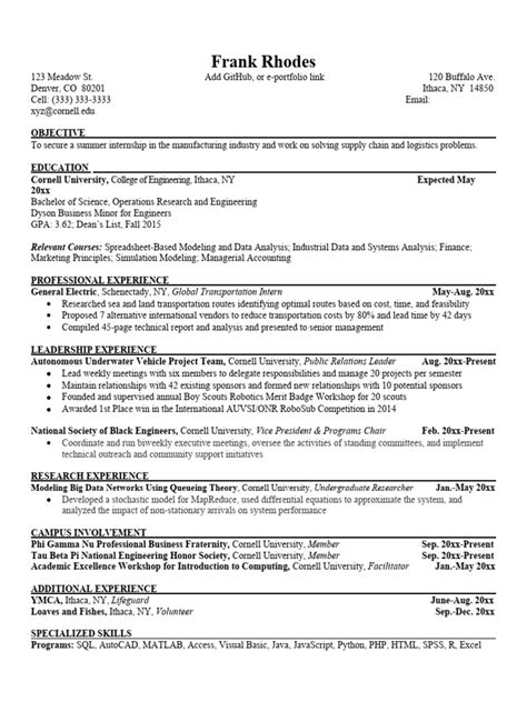 Cornell University Resume Template