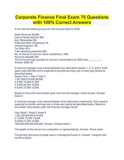 Corporate Finance Exam Questions And Answers Reader