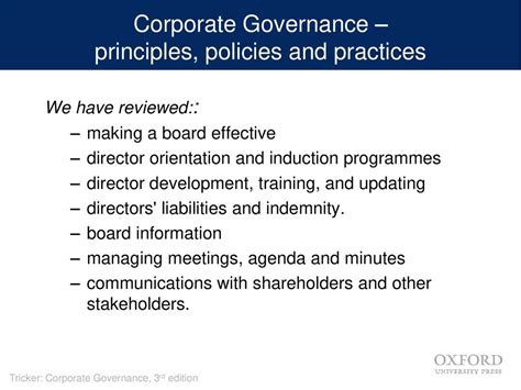 Corporate Governance Principles Policies Practices Reader