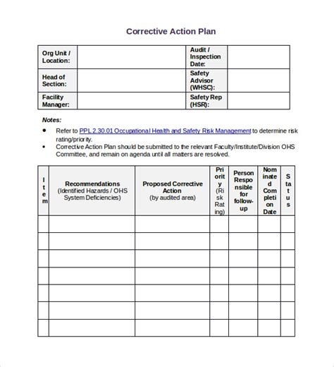 Corrective Action Plan Template Word