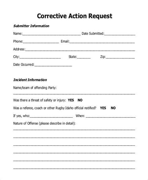 Corrective Action Request Template