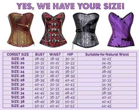 Corset Story Size Chart