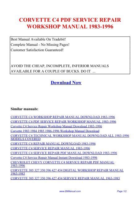 Corvette C4 Service Repair Workshop Manual Download â€¦ PDF Doc