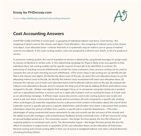 Cost Accounting Answers Reader