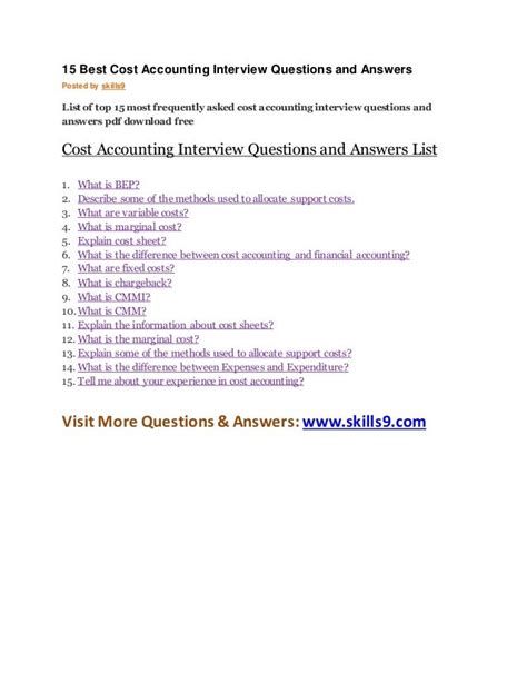 Cost Accounting Interview Questions Answers Pdf Doc