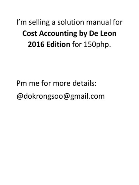 Cost Accounting Solution Manual De Leon PDF