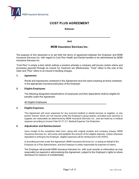 Cost Plus Contract Template