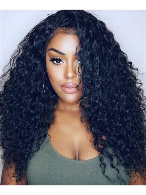 Cosy Black Curly Long Human Hair Lace Front Wigs