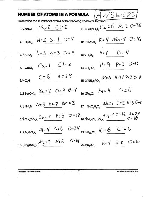 Counting Atoms Sheet Answer Key PDF