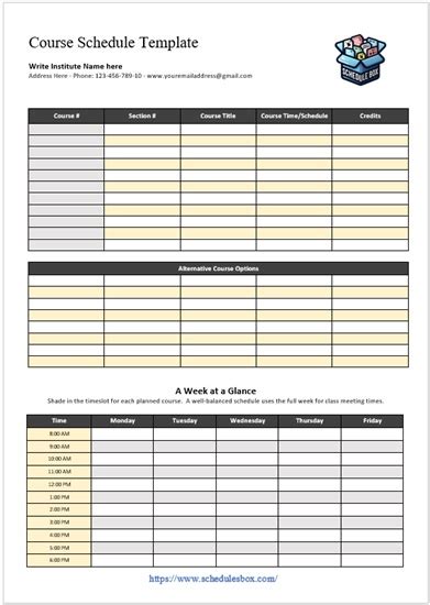 Course Schedule at a Glance