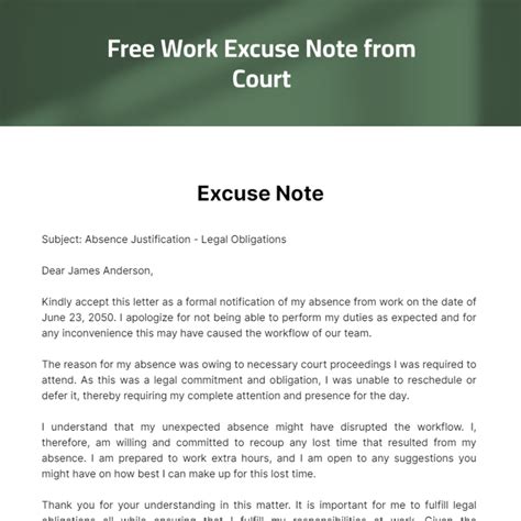 Court Excuse For Work Template