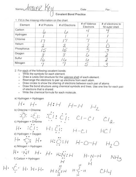 Covalent Bond Practice Answer Key Epub