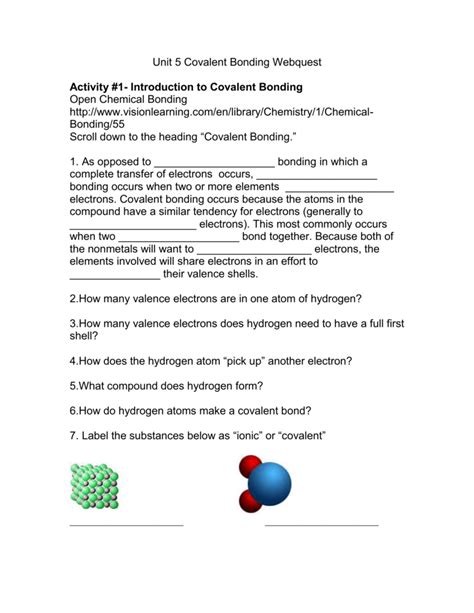 Covalent Bonding Webquest Answers PDF