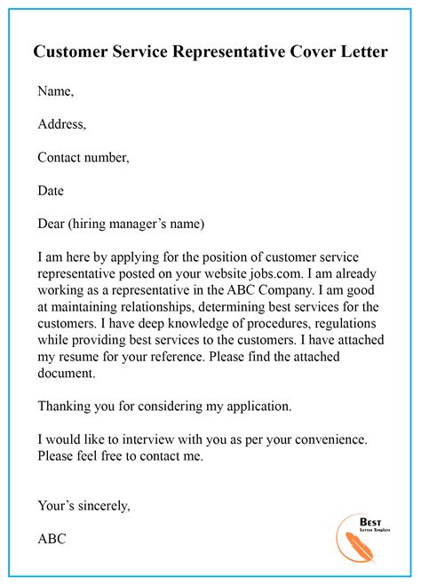 Cover Letter Template For Customer Service