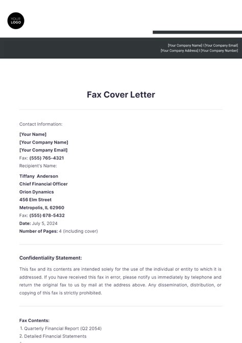 Cover Letter Template For Fax
