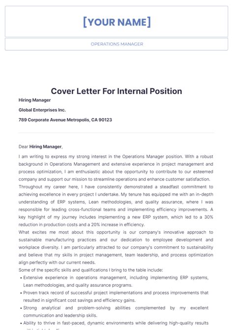 Cover Letter Template For Internal Position