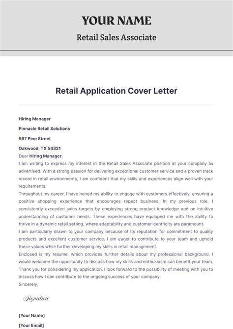 Cover Letter Template Retail