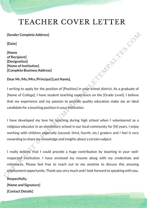 Cover Letter Template Teacher
