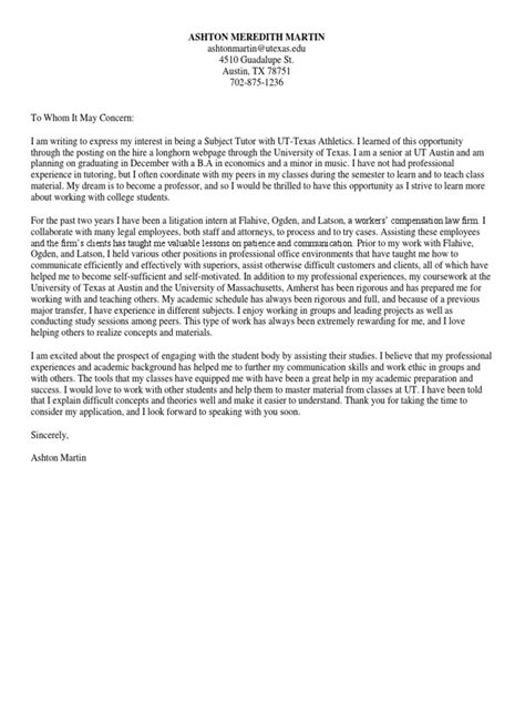 Cover Letter Template Ut Austin