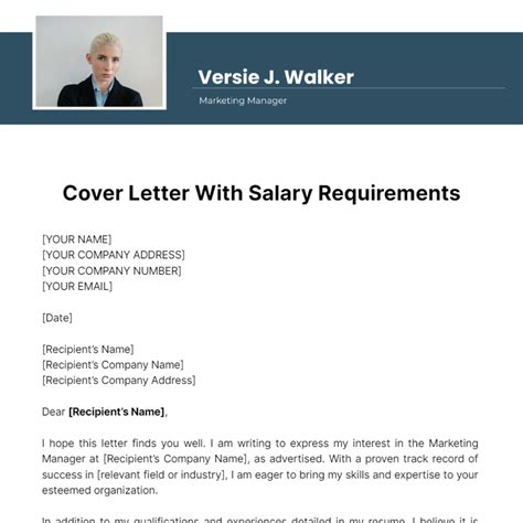 Cover Letter With Salary Requirements Template