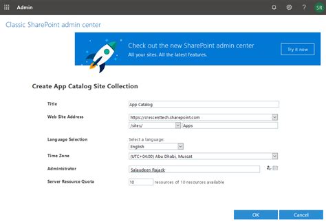 Create App Catalog Site Collection Administrator