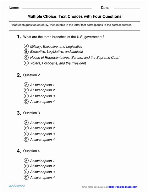 Create Printable Multiple Choice Test Download Free