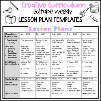 Creative Curriculum Lesson Plan Template
