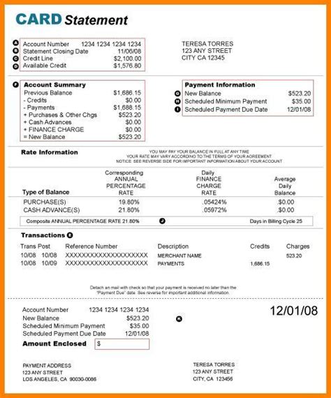 Credit Card Statement Template Word