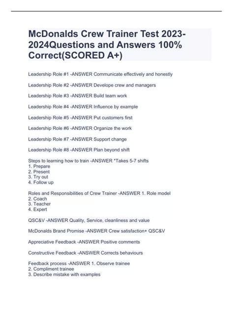 Crew Trainer Development Program Answers Mcdonalds Doc