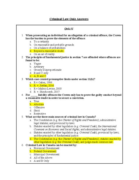 Criminal Law Quiz Answers PDF