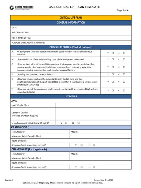 Critical Lift Plan Template