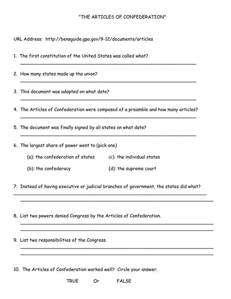 Critical Period Articles Of Confederation Answer Key Doc