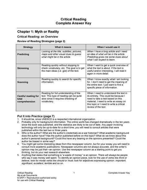 Critical Reading Series Answers Doc