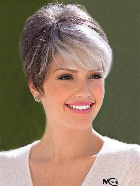 Cropped 6" Capless Grey Synthetic Boycuts Elderly Lady Wigs