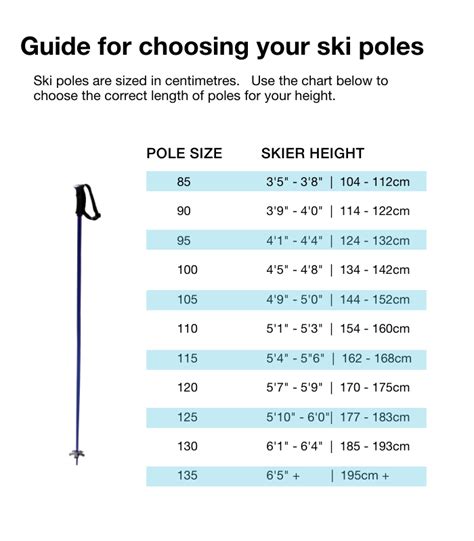 Cross Country Ski Pole Size Chart