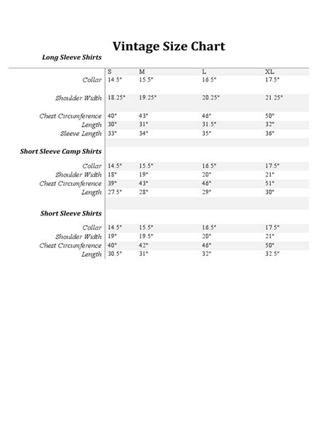 Crown Vintage Size Chart