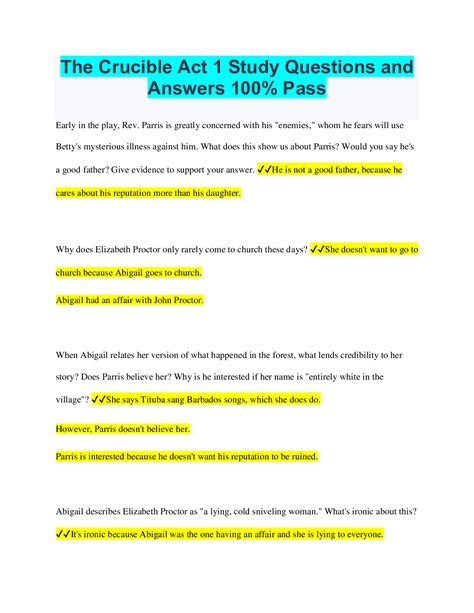 Crucible Quiz For Act 1 Answers PDF