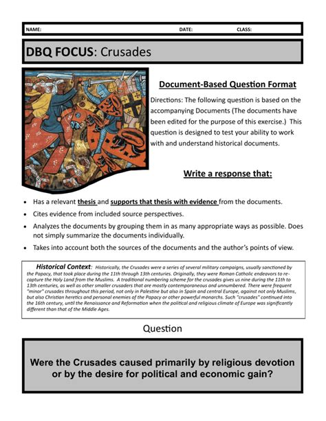 Crusades Dbq Question With Answer Doc