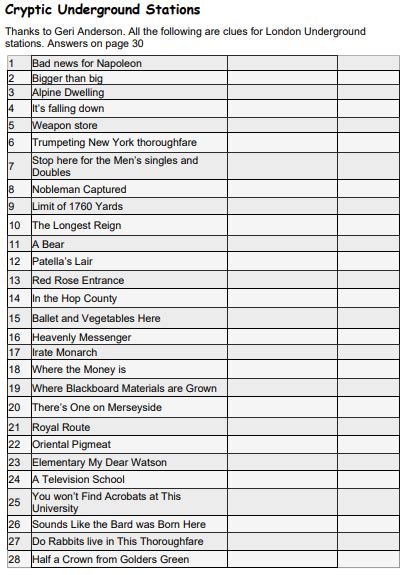 Cryptic London Underground Quiz Answers Epub