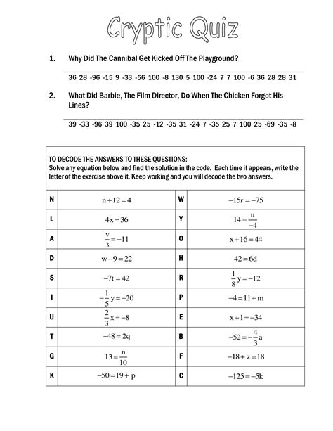 Cryptic Quiz Algebra With Pizzazz Answers PDF